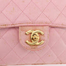 CHANEL Mini Matelasse 18 Chain Shoulder Bag Canvas Pink Gold CC Auth 191614-18