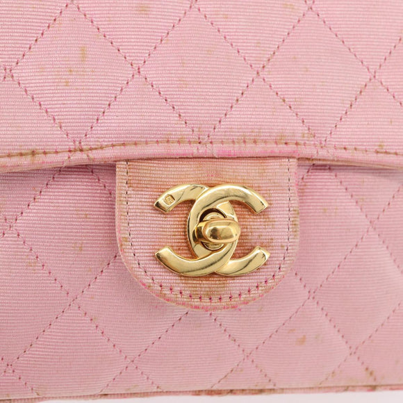 CHANEL Mini Matelasse 18 Chain Shoulder Bag Canvas Pink Gold CC Auth 191614