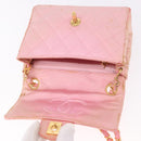 CHANEL Mini Matelasse 18 Chain Shoulder Bag Canvas Pink Gold CC Auth 191614-19