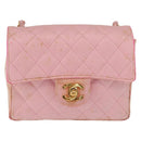 CHANEL Mini Matelasse 18 Chain Shoulder Bag Canvas Pink Gold CC Auth 191614-13