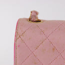 CHANEL Mini Matelasse 18 Chain Shoulder Bag Canvas Pink Gold CC Auth 191614-2