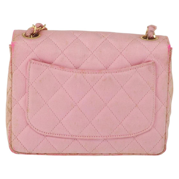 CHANEL Mini Matelasse 18 Chain Shoulder Bag Canvas Pink Gold CC Auth 191614