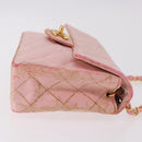 CHANEL Mini Matelasse 18 Chain Shoulder Bag Canvas Pink Gold CC Auth 191614-5
