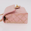 CHANEL Mini Matelasse 18 Chain Shoulder Bag Canvas Pink Gold CC Auth 191614-6