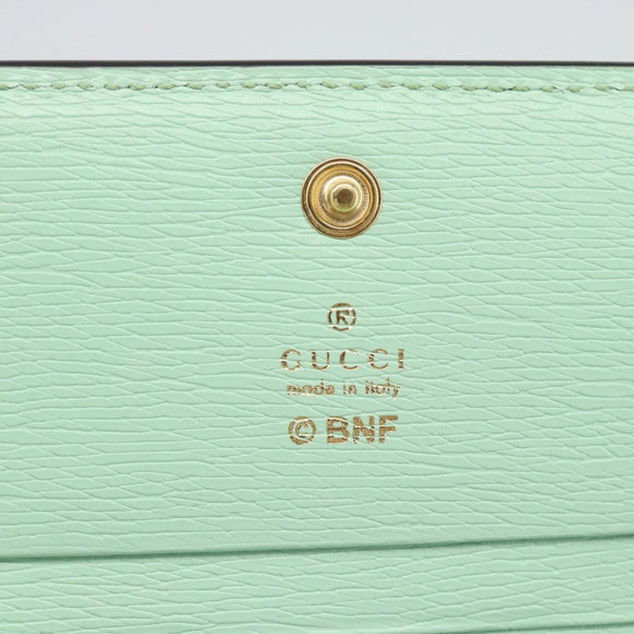GUCCI Bananya Compact Wallet Leather Mint Green 701009 Auth 191625M