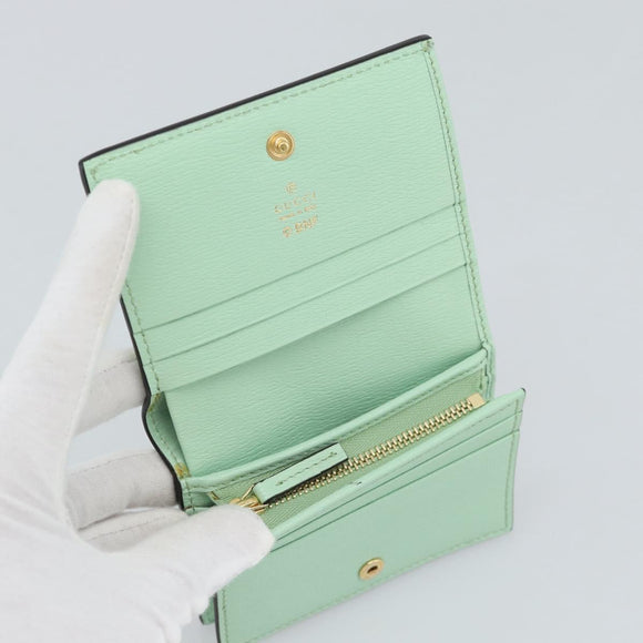 GUCCI Bananya Compact Wallet Leather Mint Green 701009 Auth 191625M