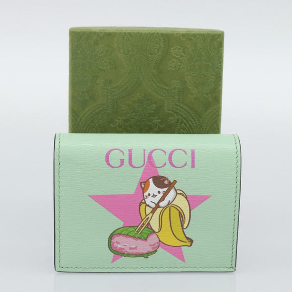 GUCCI Bananya Compact Wallet Leather Mint Green 701009 Auth 191625M
