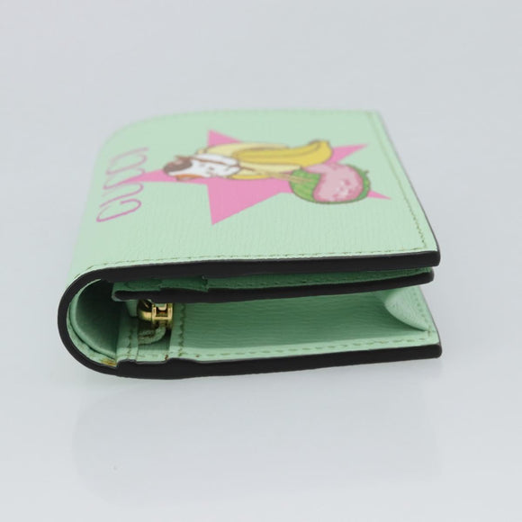 GUCCI Bananya Compact Wallet Leather Mint Green 701009 Auth 191625M
