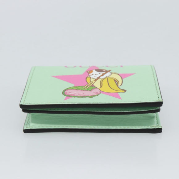 GUCCI Bananya Compact Wallet Leather Mint Green 701009 Auth 191625M