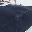 CHANEL Choco Bar Chain Tote Bag Canvas Navy Silver CC Auth 191645A-12