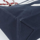 CHANEL Choco Bar Chain Tote Bag Canvas Navy Silver CC Auth 191645A-13