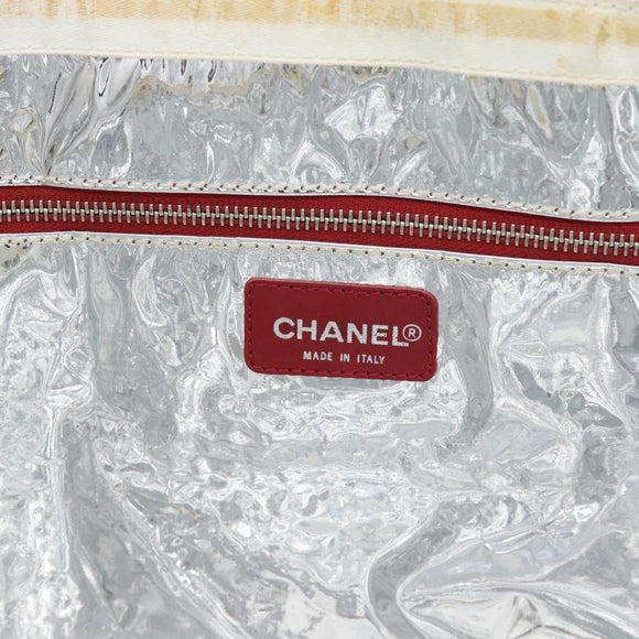 CHANEL Choco Bar Chain Tote Bag Canvas Navy Silver CC Auth 191645A
