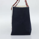 CHANEL Choco Bar Chain Tote Bag Canvas Navy Silver CC Auth 191645A-5