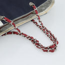 CHANEL Choco Bar Chain Tote Bag Canvas Navy Silver CC Auth 191645A-7
