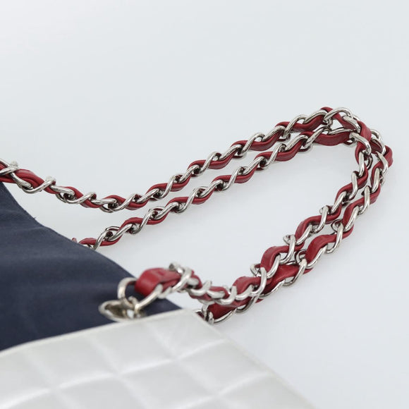 CHANEL Choco Bar Chain Tote Bag Canvas Navy Silver CC Auth 191645A