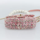 CHANEL Chain Shoulder Bag Tweed 2way Pink Gold CC Auth 191647SAM-5