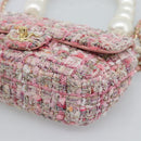 CHANEL Chain Shoulder Bag Tweed 2way Pink Gold CC Auth 191647SAM-16