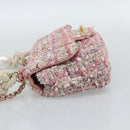 CHANEL Chain Shoulder Bag Tweed 2way Pink Gold CC Auth 191647SAM-3