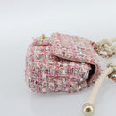 CHANEL Chain Shoulder Bag Tweed 2way Pink Gold CC Auth 191647SAM-4