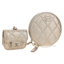 CHANEL Matelasse AirPods Pro Case Set Pouch Leather Gold CC Auth 191648SM-1