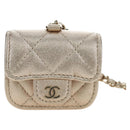 CHANEL Matelasse AirPods Pro Case Set Pouch Leather Gold CC Auth 191648SM-2
