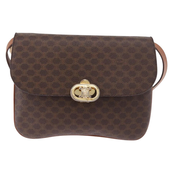 CELINE Macadam Shoulder Bag PVC Leather Brown Gold Auth 191652
