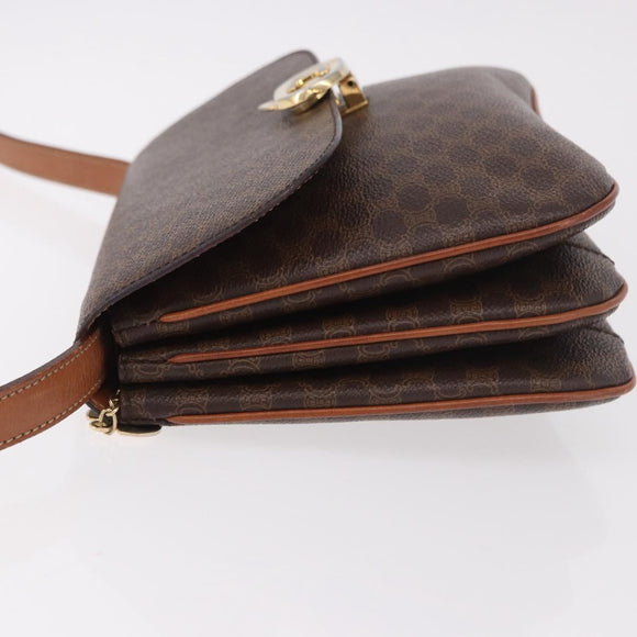 CELINE Macadam Shoulder Bag PVC Leather Brown Gold Auth 191652