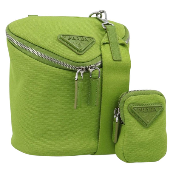 PRADA Shoulder Bag Canvas Green Silver Auth 191654SV