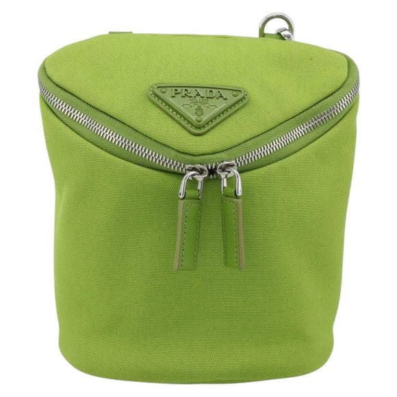 PRADA Shoulder Bag Canvas Green Silver Auth 191654SV