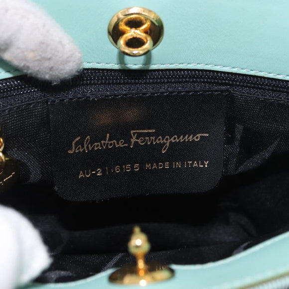 Salvatore Ferragamo Vala Hand Bag Canvas 2way Green Gold Auth 191655A