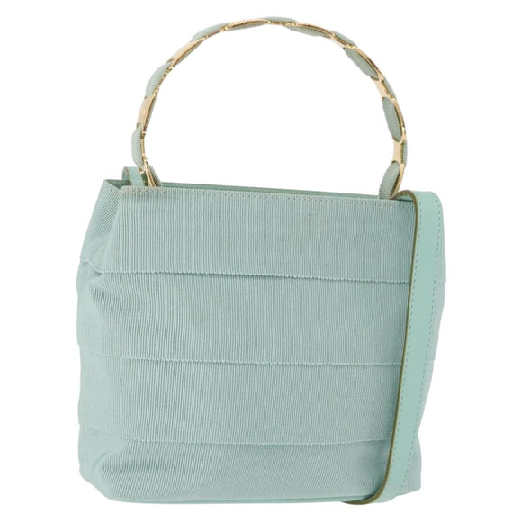 Salvatore Ferragamo Vala Hand Bag Canvas 2way Green Gold Auth 191655A