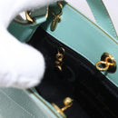 Salvatore Ferragamo Vala Hand Bag Canvas 2way Green Gold Auth 191655A-20