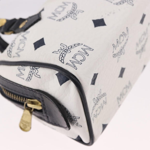 MCM Vicetos Mini Boston Bag PVC Leather 2way White Gold Auth 191656A