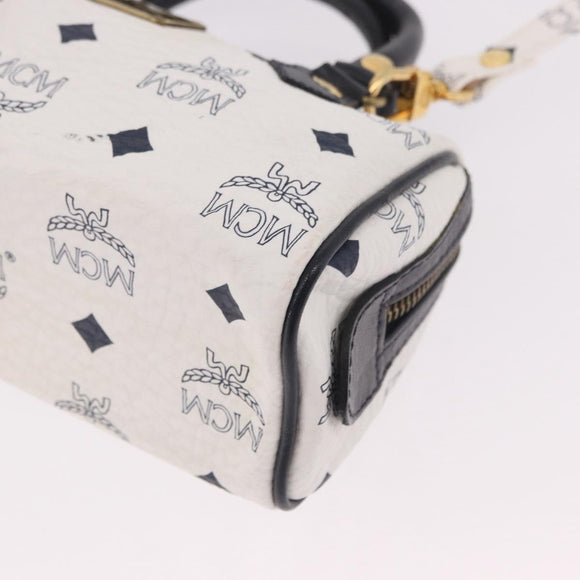 MCM Vicetos Mini Boston Bag PVC Leather 2way White Gold Auth 191656A