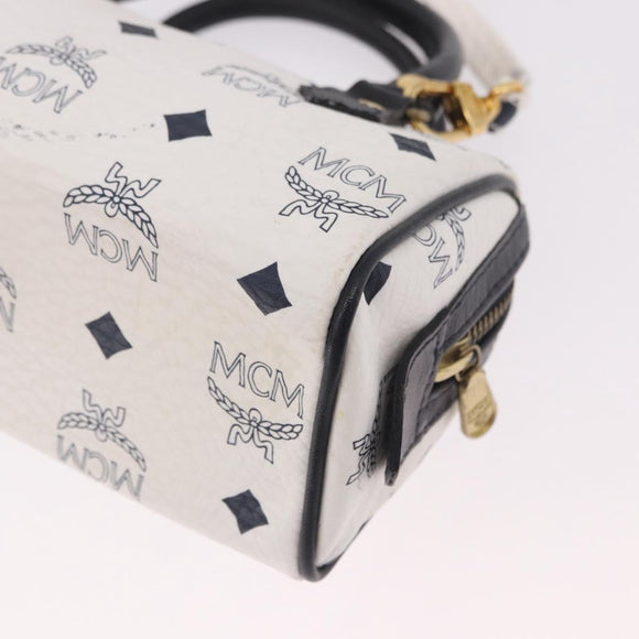 MCM Vicetos Mini Boston Bag PVC Leather 2way White Gold Auth 191656A