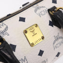 MCM Vicetos Mini Boston Bag PVC Leather 2way White Gold Auth 191656A-12