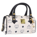 MCM Vicetos Mini Boston Bag PVC Leather 2way White Gold Auth 191656A-1