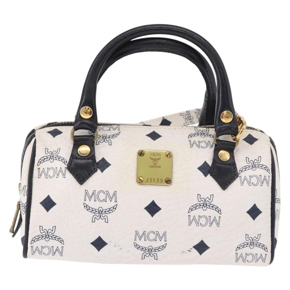 MCM Vicetos Mini Boston Bag PVC Leather 2way White Gold Auth 191656A