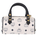 MCM Vicetos Mini Boston Bag PVC Leather 2way White Gold Auth 191656A-2