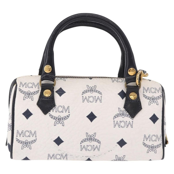 MCM Vicetos Mini Boston Bag PVC Leather 2way White Gold Auth 191656A