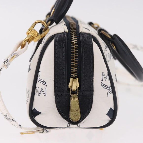 MCM Vicetos Mini Boston Bag PVC Leather 2way White Gold Auth 191656A