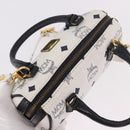 MCM Vicetos Mini Boston Bag PVC Leather 2way White Gold Auth 191656A-6