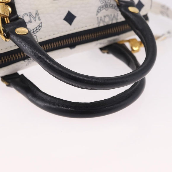 MCM Vicetos Mini Boston Bag PVC Leather 2way White Gold Auth 191656A