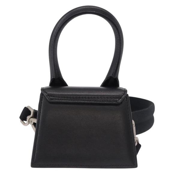 JACQUEMUS Shoulder Pouch Leather 2way Black Silver Auth 191657V