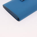 HERMES Bean Card Case Leather Blue Silver Auth 191663M-15