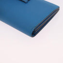 HERMES Bean Card Case Leather Blue Silver Auth 191663M-16
