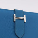 HERMES Bean Card Case Leather Blue Silver Auth 191663M-17