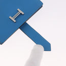 HERMES Bean Card Case Leather Blue Silver Auth 191663M-8