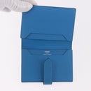 HERMES Bean Card Case Leather Blue Silver Auth 191663M-9