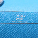 HERMES Bean Card Case Leather Blue Silver Auth 191663M-18